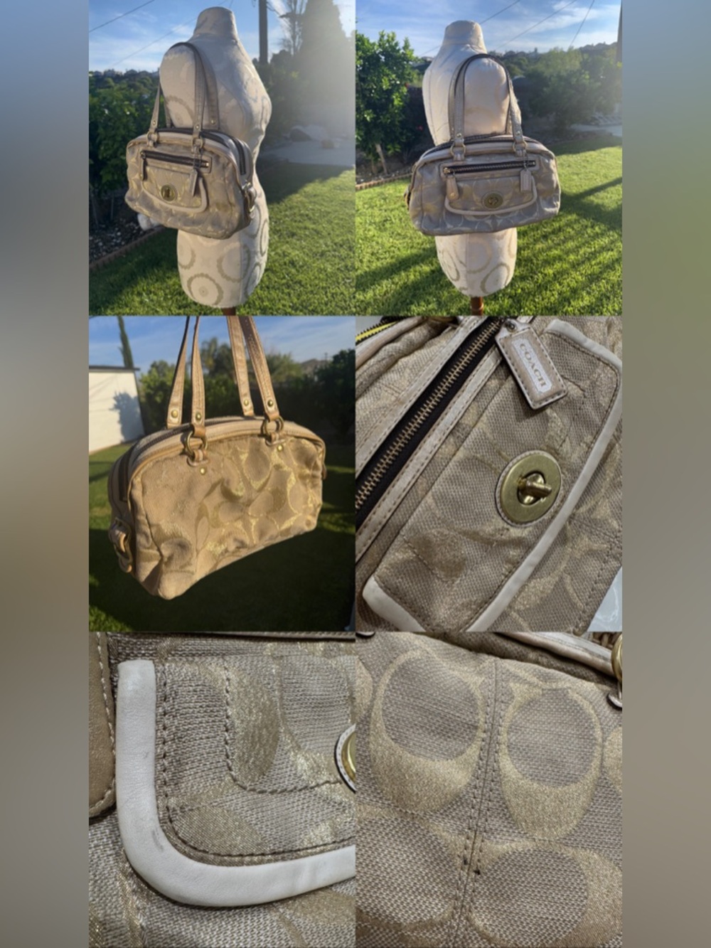 Coach VTG Metallic Gold Bonnie Linen Lurex Satchel Shoulder Handbag Purse #13502 - Picture 15 of 17